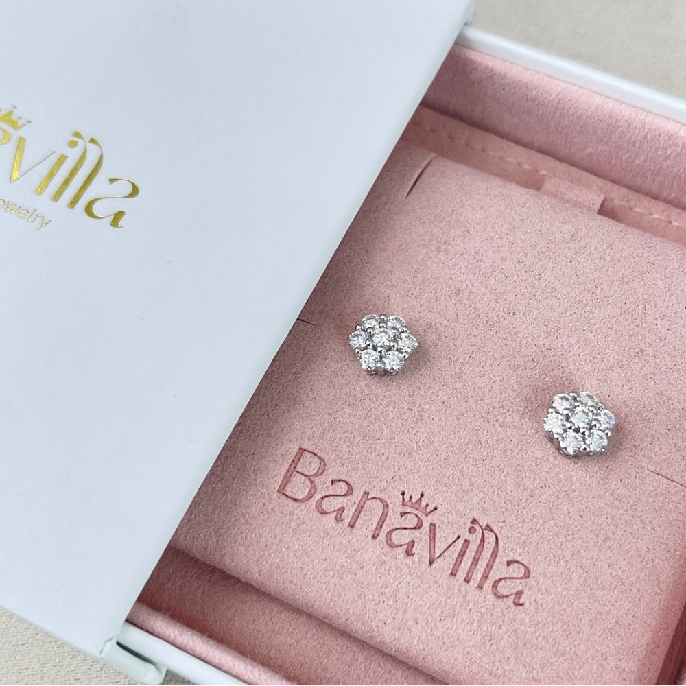 Blossom Clustered Stud Earrings 0.84ctw Moissanite S925 18K Plate - Picture 5 of 5